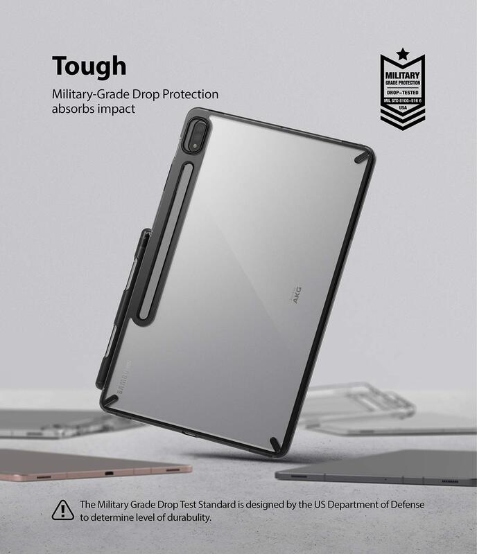 Ringke Fusion Case Compatible With Samsung Galaxy Tab S8 / S7 , Clear Hard Back Shockproof Flexible TPU Bumper with Built in Stylus S Pen Holder Transparent   Smoke Black